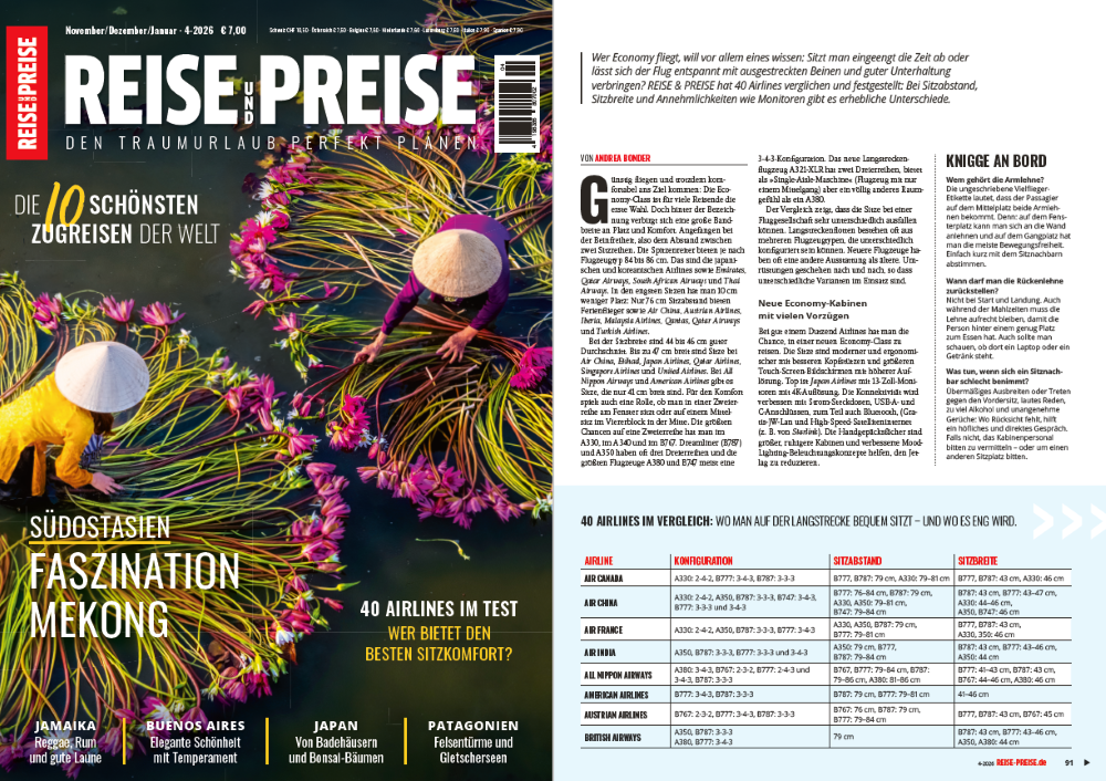 Andrea Bonder in Reise & Preise: Test von 40 Fluggesellschaften (Sitzabstand, Sitzbreite, Konfiguration)